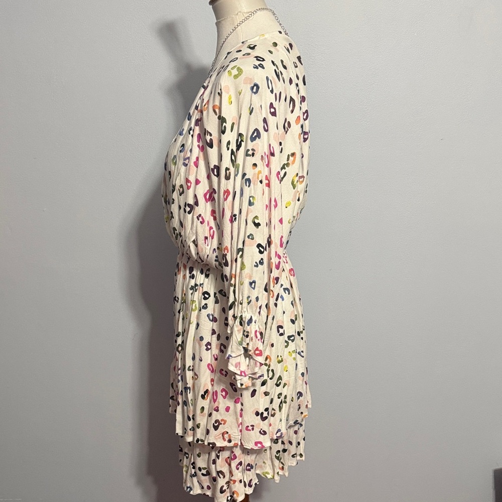 white birch Cream Multicolor Leopard Tiered V-Neck Mini Dress - Picture 3 of 5